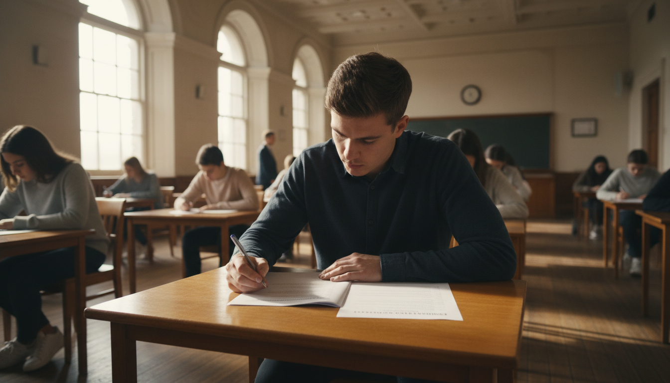 A student taking an exam