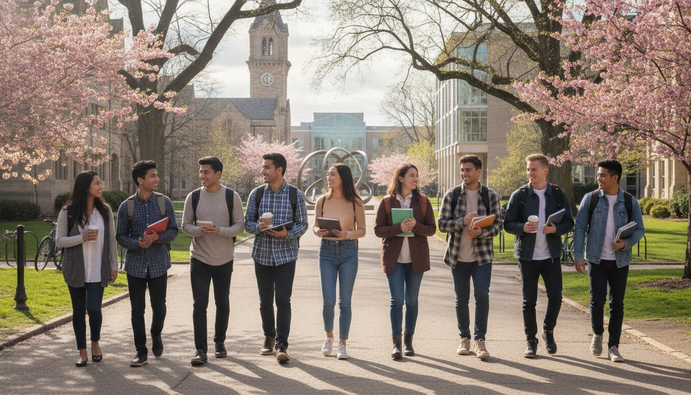 International students on a university campus