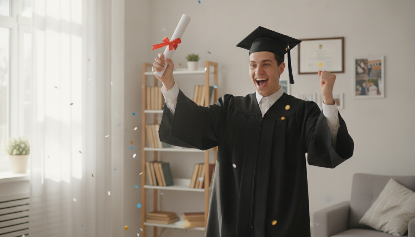 A happy graduate holding a certificate